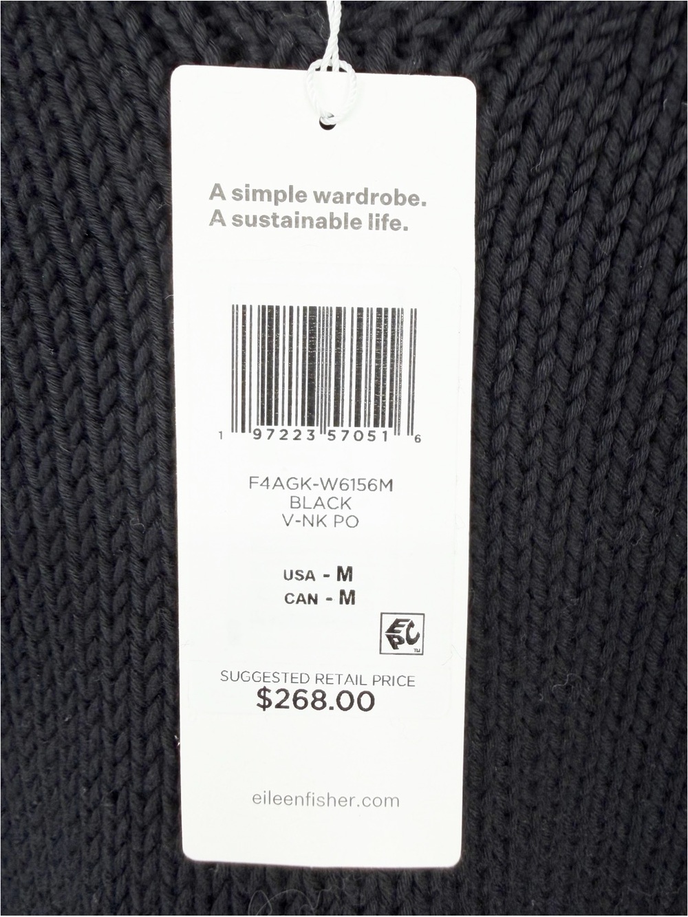 NWT Eileen Fisher Organic Cotton Open Knit Pullover V Neck Sweater Medium Black - Picture 3 of 7